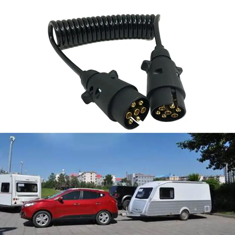 7 Pin Plastic Trailer Plug X2 w/curly extension Cable 1.5M Male to Male 12V Trailer Lighting Board Caravan