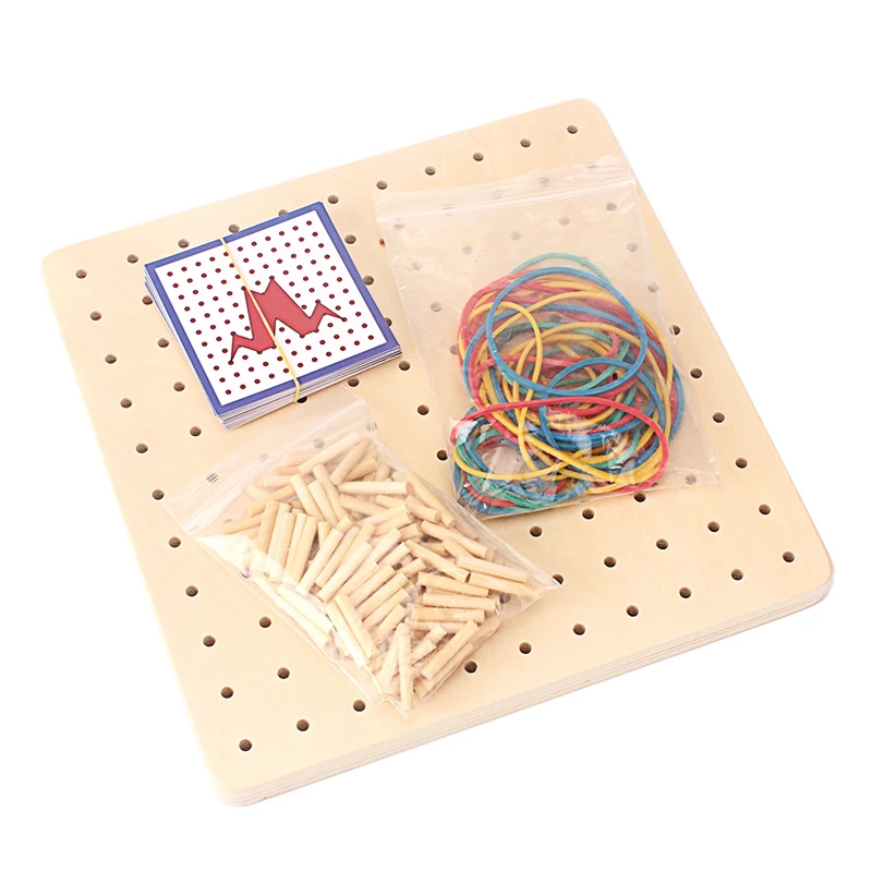 awesome  Baby Montessori Sensory Toy Geometric Shapes Wood Nail Board Wooden Pegged with Rubber Preschool Tr