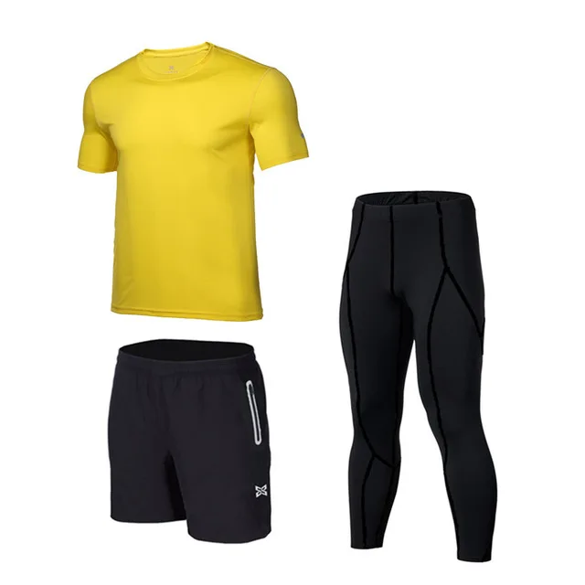 3PCS yellow 3 шт./компл. для маленьких мальчиков сжатия Бег комплекты быстросохнущая Баскетбол спортивные Колготки костюмы для занятий в тренажерном зале, набор Бег костюм - Цвет: 3PCS yellow