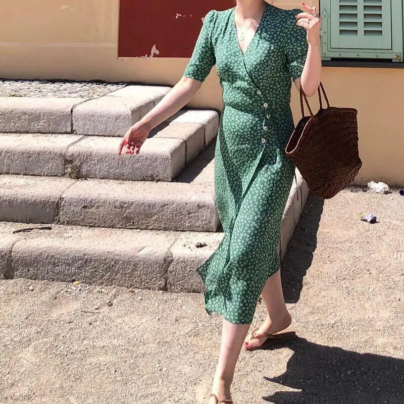 100% Viscose bloemenprint jeanne damas taille knoppen zomer zoete verse vrouwen midi lengte wrap jurk met riem 100% Viscose bloemenprint jeanne damas taille knoppen zomer zoete verse vrouwen midi lengte wrap jurk met riem