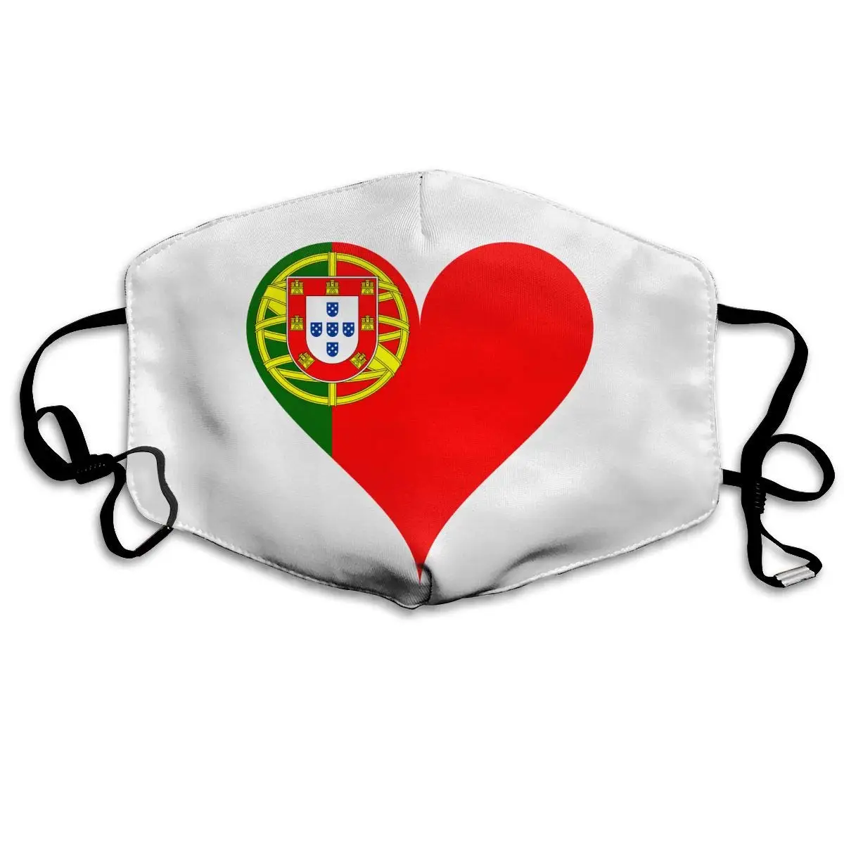 

Heart Love Portugal Flag Washable Reusable Mask, Cotton Anti Dust Half Face Mouth Mask For Kids Teens Men Women With