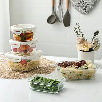 

1Pc Glass Lunch Box Sealed Bento Boxes Microwave Kitchen Dinnerware Food Fruit Storage Container Case with Lid Kids Children