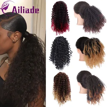 

AILIADE 14" Synthetic Afro Kinky Curly Hair Extension Drawstring Puff Ponytail Clip in Ponytail African American Hair Extension