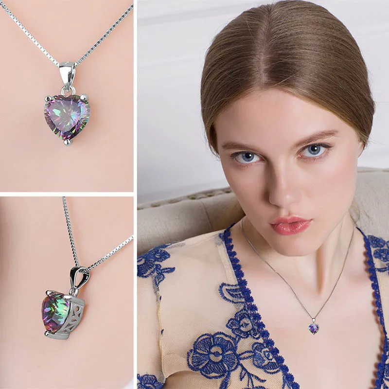 Silver Necklace Jellystory Fashion 925 Sterling Silver Necklace with Heart-shaped Topaz Gemstone Pendant for Women Wedding Party Gift Jewellery Pendant Necklace Silver Pendant
