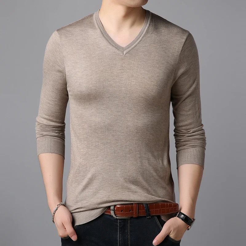 

men's V-neck solid color long-sleeved sweater male autumn winter slim bottoming knit sweaters