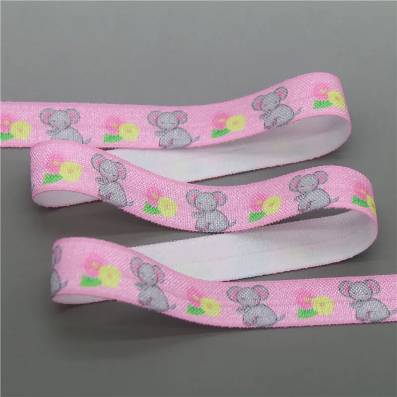 DHK 5/8'' 5yards elephant printed Fold Elastic FOE stretch ribbon hairbow headwear headband DIY OEM E1724 - Цвет: 10297