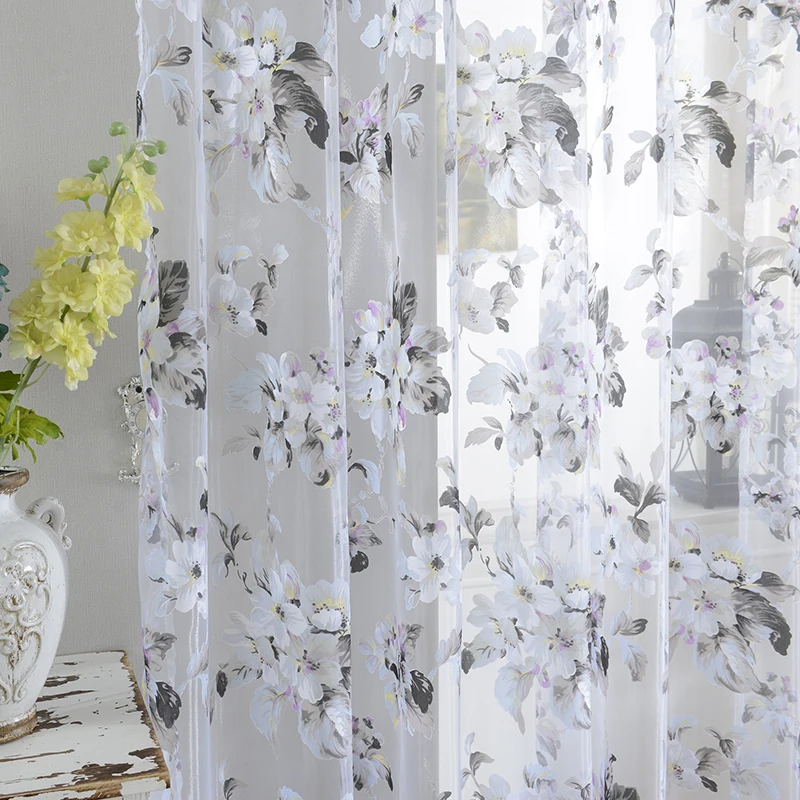 

Window Tulle Sheer Curtains For Living Bed Room The Kitchen Modern Drape-Panel Windows Screening Voile Floral Curtains Fabric