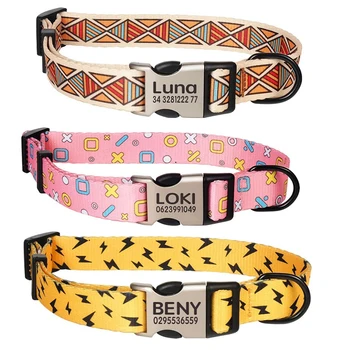 

Nylon Dog Collar Personalized Pet Dog Tag Collar Custom Puppy Nameplate ID Collars For Small Medium Large big Dogs Name Engraved