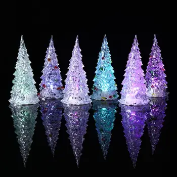 

6pcs Acrylic Christmas Tree LED Light Xmas Decor Glowing Party Table Decoration Crystal Shiny Christmas Night Light Lamp Gift