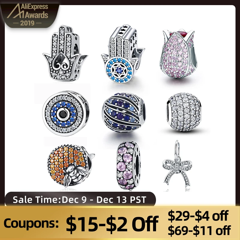 

100% Authentic 925 Sterling Silver Dazzling Clear CZ Charm Beads Fit Pandora Bracelet Pendants DIY Original Jewelry Gift