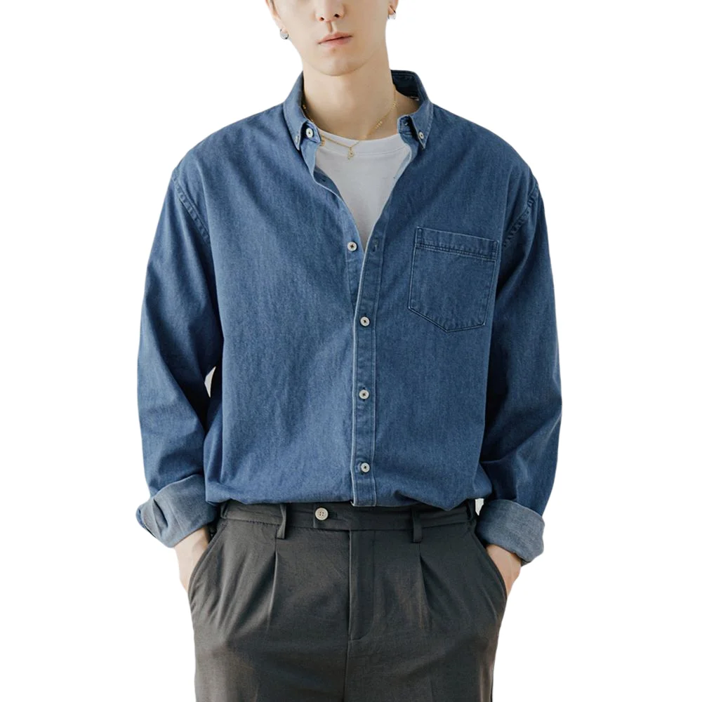 

Men Casual Denim Shirt Solid Tops Man Shirt Chemise Homme Men's Slim Long-Sleeved Large Size Jeans Shirt