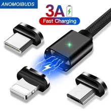 LED Magnetic USB Cable 3A Fast Charging Type C Cable Magnet Charger Micro USB Cable Mobile Phone for iPhone 13 12 11 Cord