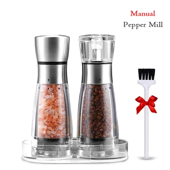 

2 Pcs Manual Pepper and Salt Grinder Electric Salt and Pepper Grinder with Transparent Bracket for Kitchen Spice Grinder Tool