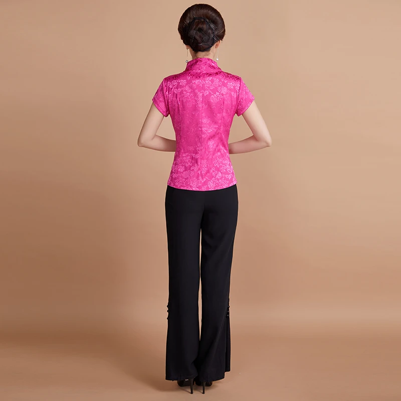 Blusas mujer, хлопковая и льняная рубашка чонсам, летнее платье с короткими рукавами в китайском стиле, костюм Тан, комбинезон в китайском народном стиле