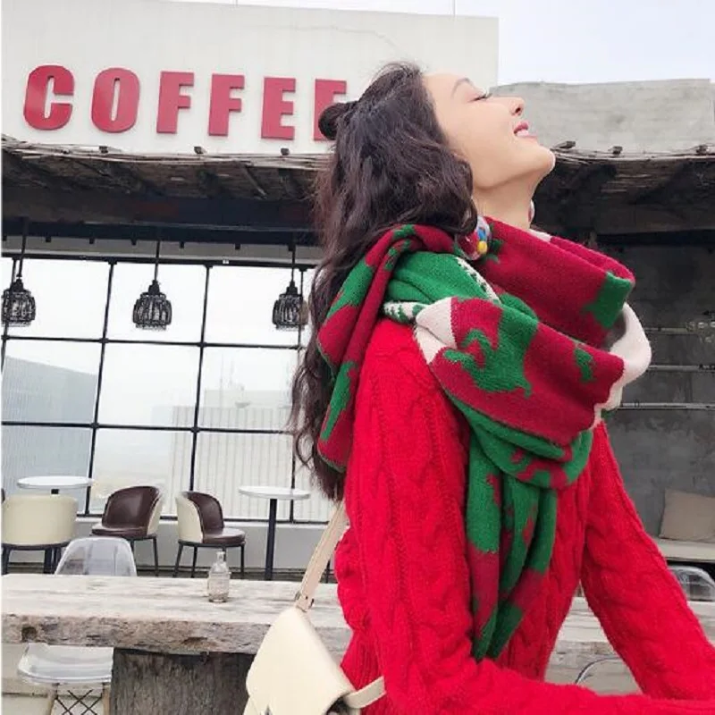 

AIR&TREE-B Winter Scarf Women Warm Solid Scarves Fashion Casual Scarf Lady Blanket Wraps Christmas Cute Reindeer Thicken Shawls