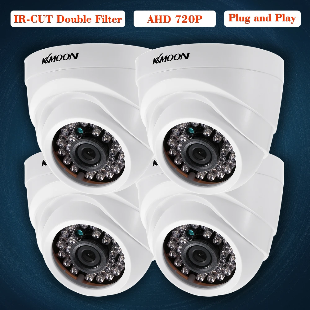 KKmoon 4*720P AHD купольная ИК камера видеонаблюдения+ 4* 60ft кабель наблюдения поддержка IR-CUT ночного видения 24 шт. инфракрасные лампы 1/2. 8 ''CMOS