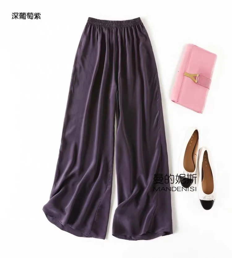 Женские чистый шелк тонкие свободные тип длинные брюки бежевый черный темно-синий мм - Цвет: dark purple