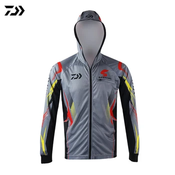 

DAWA Men Sport Fishing Clothing Breathable Sunscreen Fishing Clothes Quick Drying UPF 50+ Long Sleeve Hooded Fishing Shirt