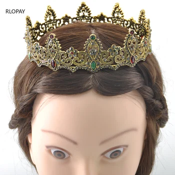 

Antique Gold Tiaras for Women Abaya Hair Jewelry with Full Crystal Luxury Beauty Pageant Crown Hair Jewelry