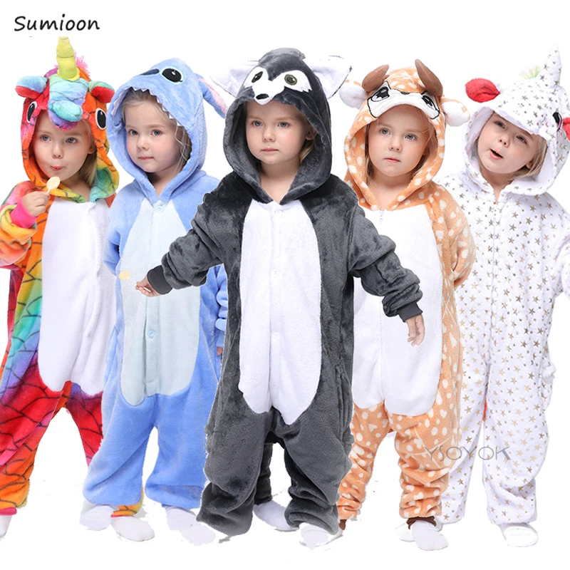 Единорог пижамы общая единорог Onesie для детей Хэллоуин осень панды зимние