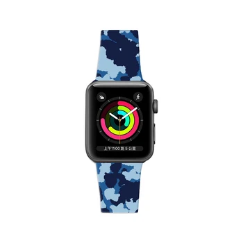

Silica Gel Straps For Apple Watch Series 5 40 44mm Silicone Sport Bracelet Blue Camouflage For i Watch Series3 2 1Band 38mm 42mm