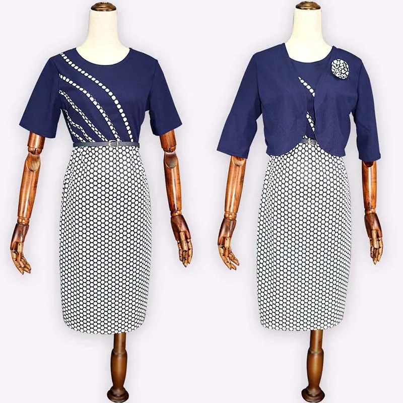 MD Robe Femme Africaine 2020 Women Plus Size Dress Coat Suit & Belt African Print Polka Dot Bodycon Dresses Office Lady Clothes
