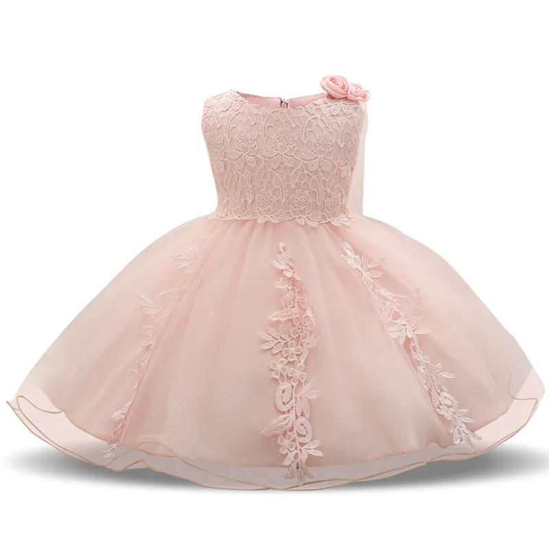 Белое платье на крестины для маленьких девочек кружевное нарядное бальное платье с цветочным узором для маленьких девочек 1 год, платье-пачка принцессы на день Рождения Новогоднее платье Vestido - Цвет: 5 Pink