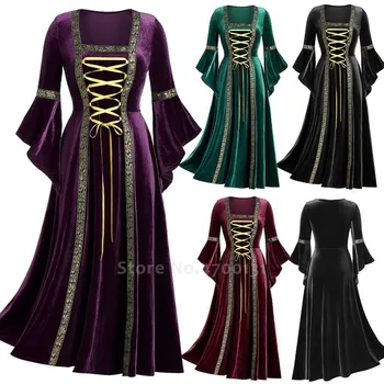 

Carnival Medieval Women Gothic Punk Style Palace Party Evening Dress Halloween Long Sleeve Velvet Robes Witch Cosplay Costume