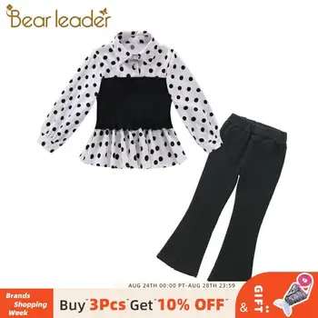 

Bear Leader 2020 New Kids Girls Fashion Suits Teenager Girl Casual Autumn Sets Polka Dot Print Blouses and Boot Cut Cotton Pants