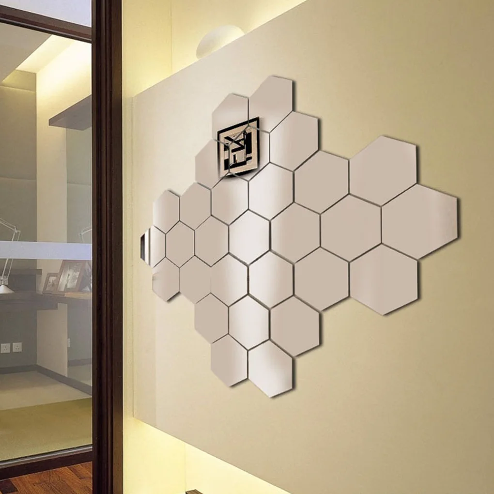 12pcs 3D Hexagon Bathroom Mirror Sticker Home Living Room Sofa TV Background Wall Decal Decor Acrylic DIY Sticker 3