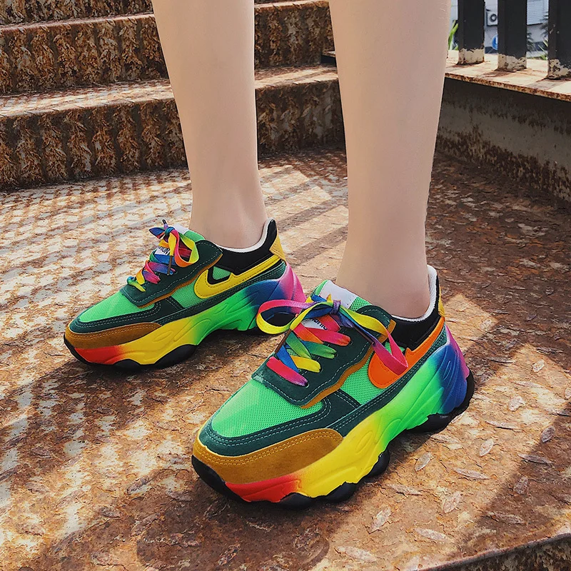 

deportivas mujer 2020 breathable mixed colors spring autumn Leisure Footwear lace-up sneakers wedges shoes zapatillas mujer
