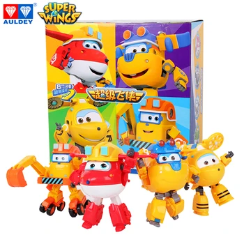 

AULDEY Super Wings 4pcs/set Big 15cm Original JETT NEO DONNIE SCOOP Deformation Action Figure Toys Children Transforming Robot