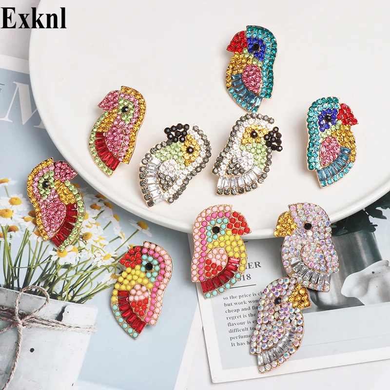

Exknl Wedding Crystal Statement Earrings Women Bird Drop Earrings Handmade Rhinestone Beads Dangle Earrings Lady Party Gifts