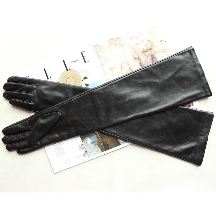 New Women's Super Long Leather Gloves Over Elbow Fashion Black Imported Sheepskin High Quality Mink Leather Touch Screen Gloves