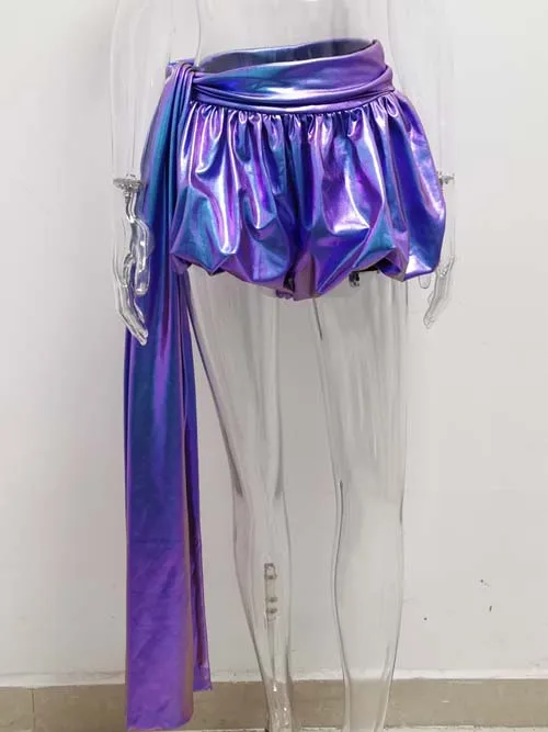 Purple JillPeri, женские сексуальные Клубные шорты, высокая эластичность, металлик, длинные, модные, Звездные, блестящие, сжигающие, шорты-фонарики - Цвет: Purple