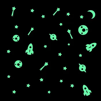 

Moon Stars Spacecraft Planets Glow in the Dark Wall Stickers Cartoon Astronomy Luminous Stickers Kids Rooms Ceiling Decoration