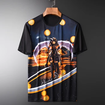 

Mens Luxury Summer 100% Cotton Short Sleeve Front Printed Men Plus Size 3XL 4XL Slim Fit T-shirts Man