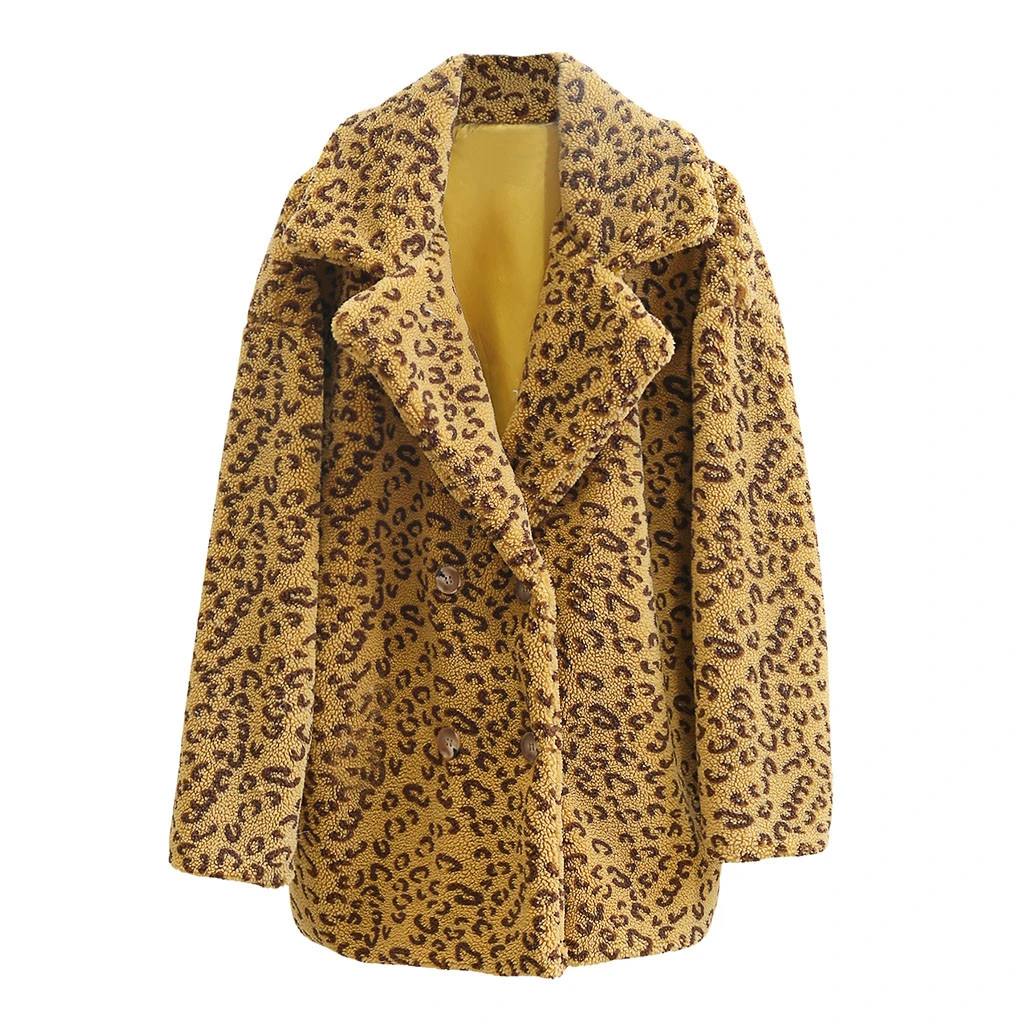CHAMSGEND, женская мода, леопардовая длинная куртка, пальто для женщин,, зимнее женское пальто, верхняя одежда из искусственного ягненка, куртки 1003 - Цвет: YE