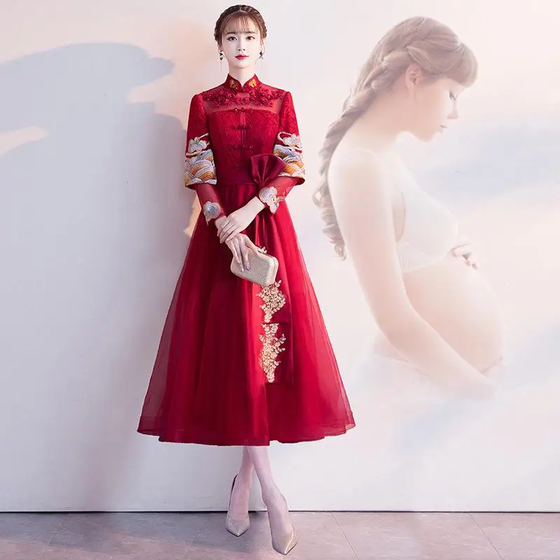 Китайский стиль женские Cheongsam сексуальные кружевные цветочные платья тонкая невеста, свадебное платье традиционная вышивка вечернее платье Vestidos 3XL - Цвет: Style G
