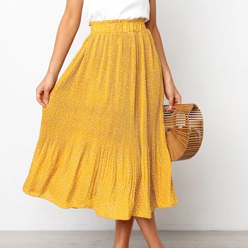 

Women High Waist Pleated Skirts Autumn Printed Polka Dots Elastic Maxi Skirt Casual Harajuku A-line Long Skirts W3