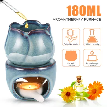 

Aromatherapy Furnace Candle Lamp Decoration Bedroom Essential Oil Incense Burner Tulip Ceramic Candle Tea light Wax Burnet