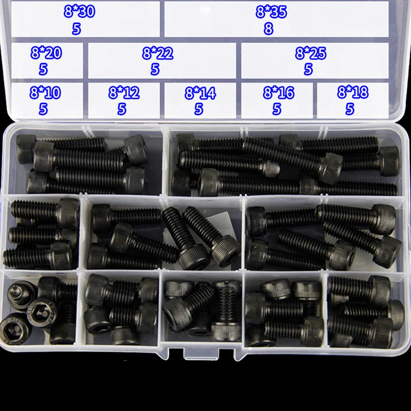 New 260 Pcs M3 M4 M5 M6 M8 M10 Steel Hexagon Socket Head Cap Screws Hex Socket Screw Metric Bike Screw