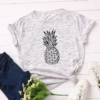 

100% Cotton Plus Size S-5XL Women T-shirts Graphic Tees Female Shirts Summer Tops Pineapple Printed Funny T Shirt Fruits Tee Top