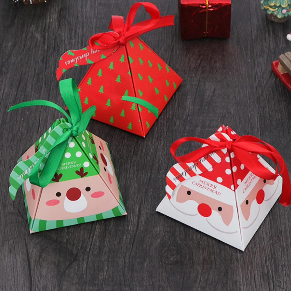 10 шт./лот, Рождественская Подарочная коробка, зеленый, синий, для счастливой рождественской вечеринки, Подарочная коробка для конфет, красный цвет, бумажные коробки, Рождественский подарочный пакет