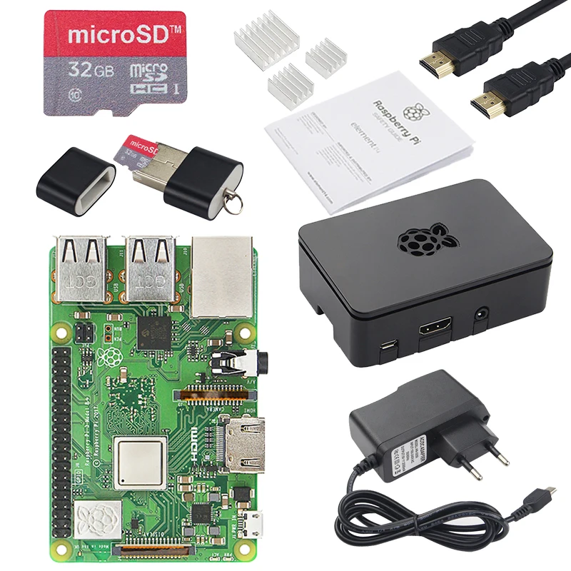 Günstig Original Raspberry Pi 3 Modell B + Plus UK Made Kit + 3,5 inch Touchscreen + Fall + Power + 32GB SD + HDMI + Kühlkörper + USB Kabel