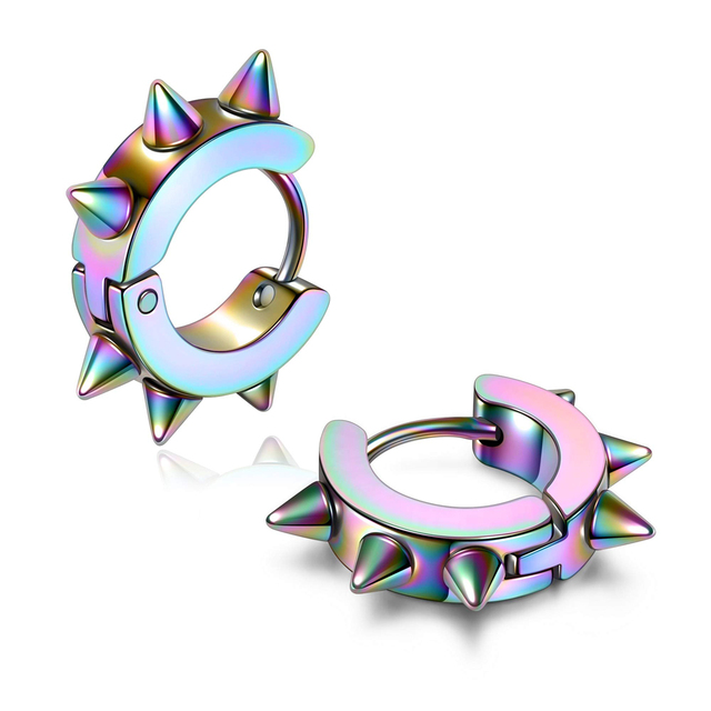 Punk Women Men Earrings Ear Studs Spike Rivet Hoop Huggie Gothic Black Stainless Steel Earring Jewelry Gifts Accessories