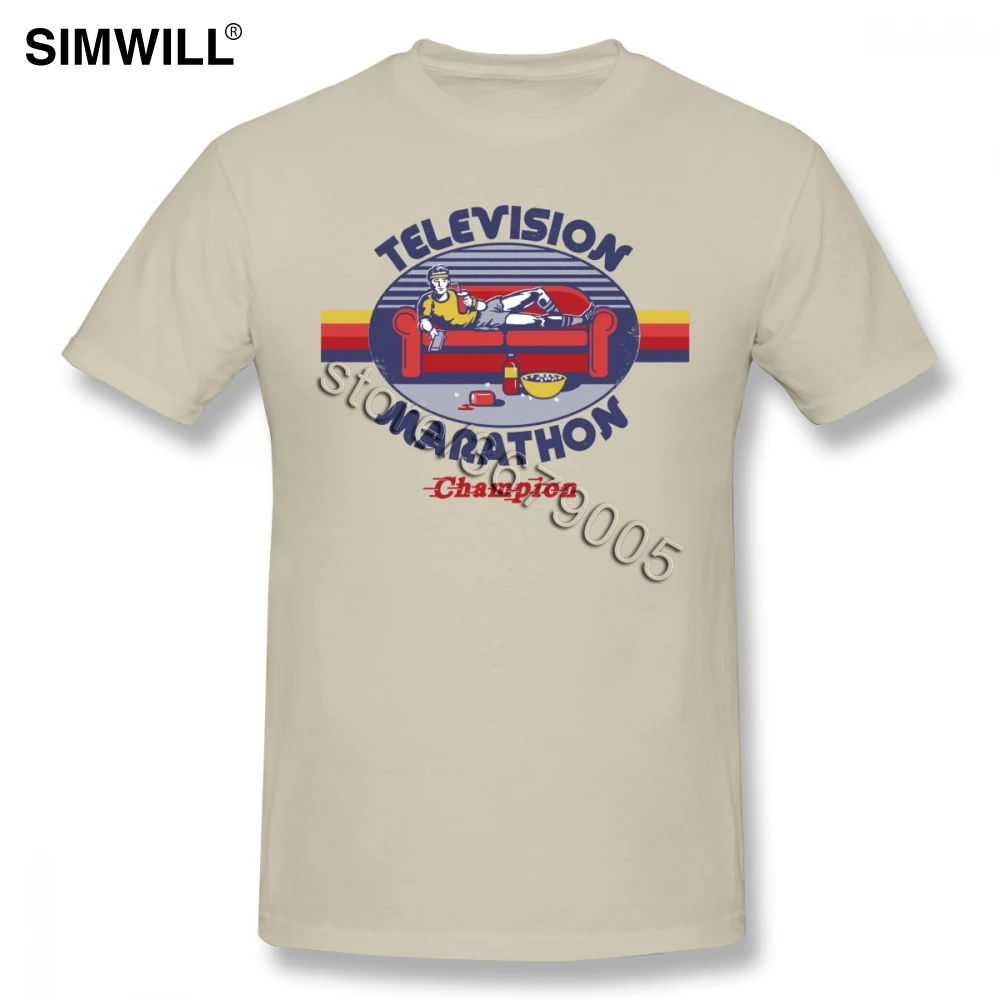 Vintage Men Summer Short Sleeved T shirt Television Marathon Funny Graphic T-Shirt O Neck 100% Cotton Tee Shirts Merch |
