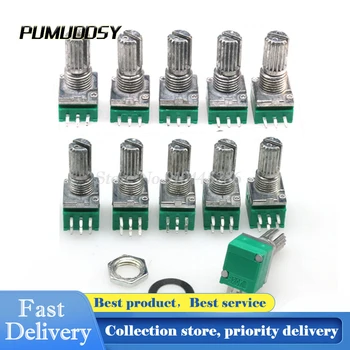 

5PCS/LOT 6pin RK097G dual potentiometer B10K with switch audio / power amplifier / sealing potentiometer Handle Length 15MM 10k