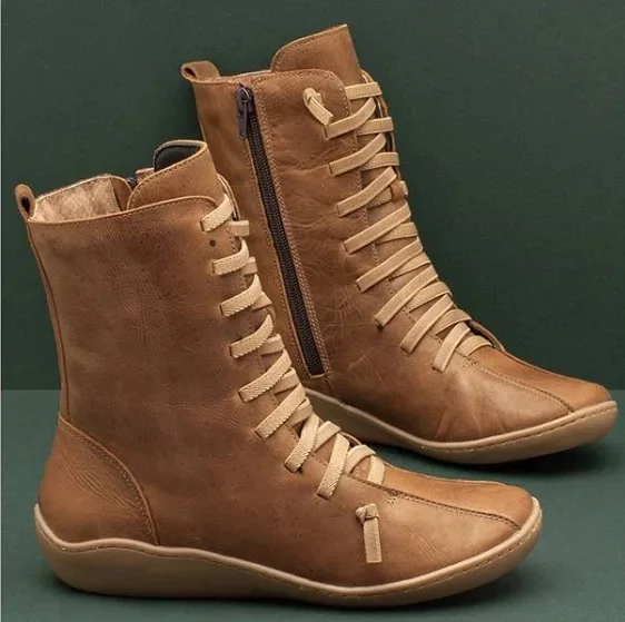 

PUIMENTIUA Fashion Women Boots Autumn Winter Comfortable Shoes Punk Ladies Round Buckle Strap Head Boots Female Casual Shoes