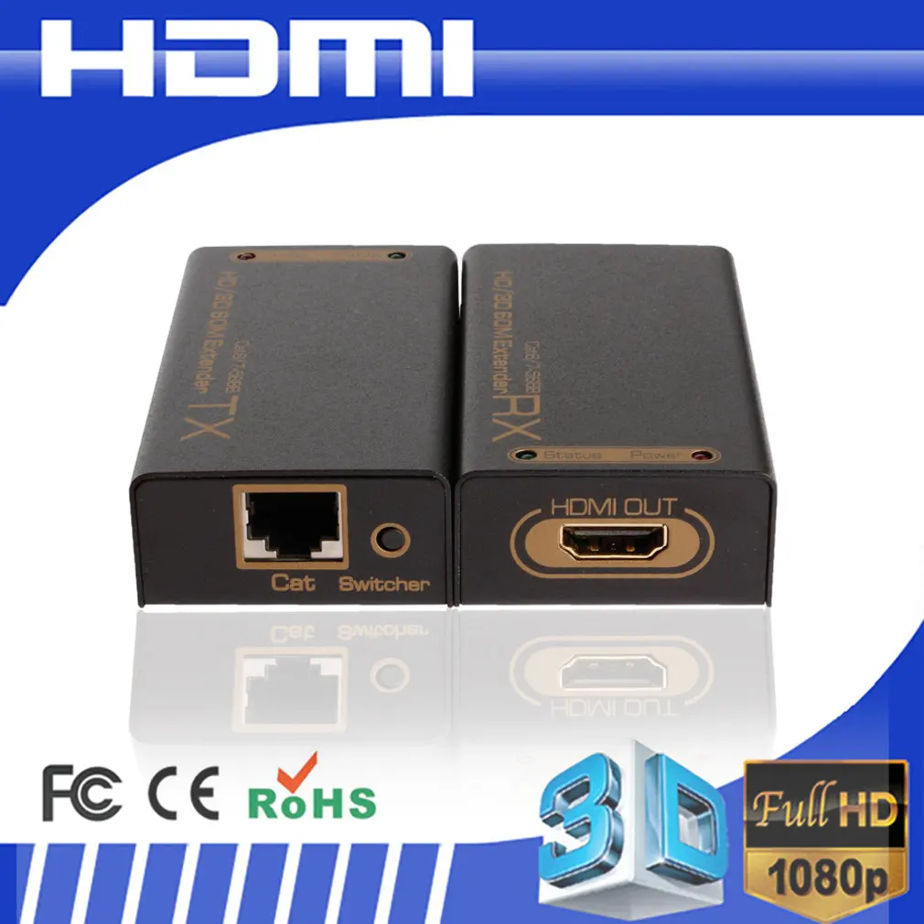 HD 1080P HDMI-CAT-HDMI удлинитель передатчик TX/RX с адаптером питания Поддержка HDMI 3D для ТВ проектора DVD мультимедиа